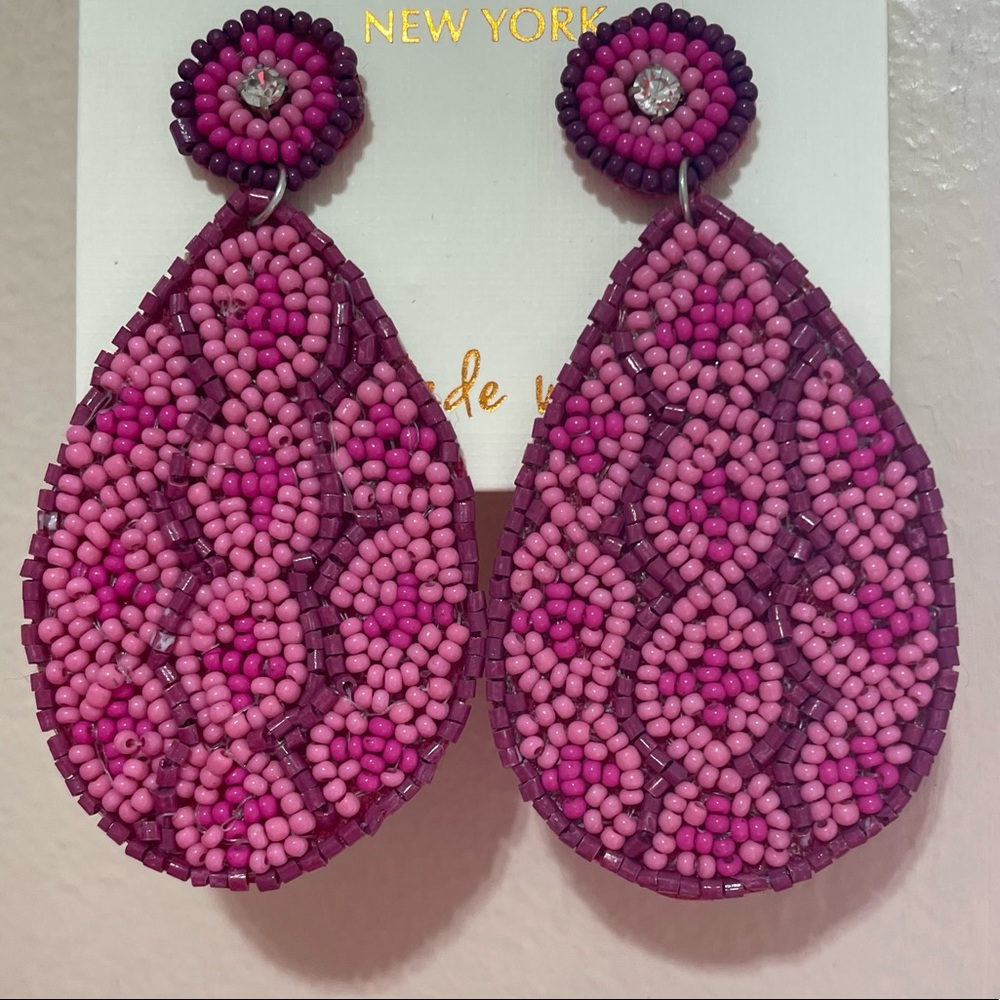 💕JUST IN! Fuchsia Pink Beaded Teardrop Earrings Crystal